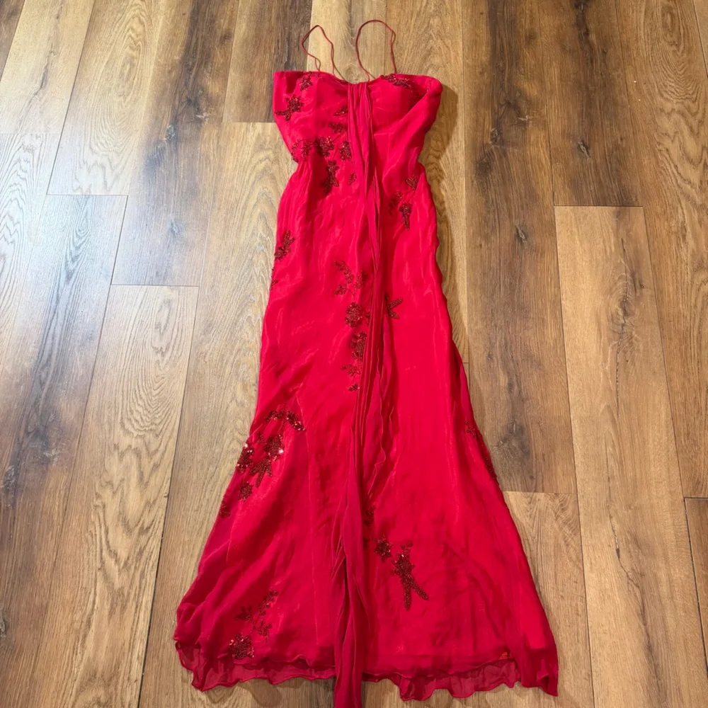 Vintage Y2K 100% Silk Beaded Dress Vintage Beaded Dress Red Fairy Prom Silk Gown - Picture 7 of 16